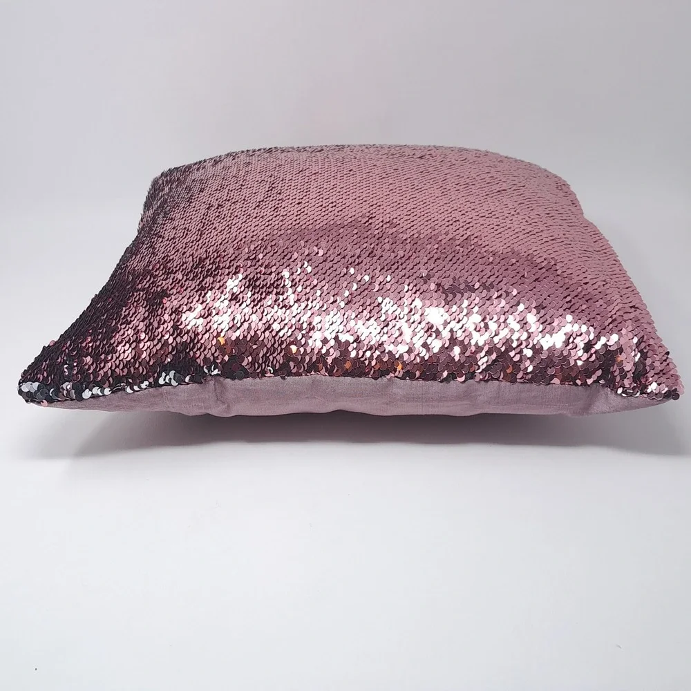 Pink Silver Reversible Sequin Pillow 17x17 Mermaid Flip Color Changing Cushion